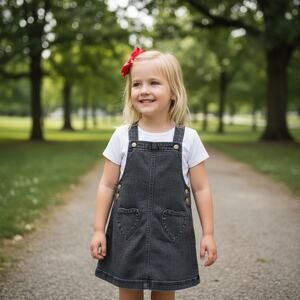 Max Studio Kids Denim Jumper Dress Size 5 EU 110 Heart Pockets Sleeveless